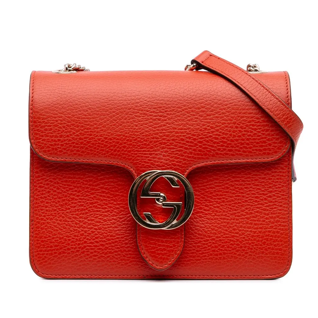 Gucci Small Dollar Calfskin Interlocking G Crossbody Orange Leather Good - Front View