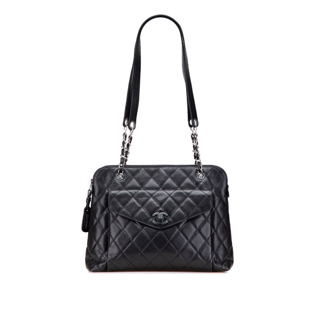 Chanel CC Quilted Caviar Front Pocket Shoulder Bag