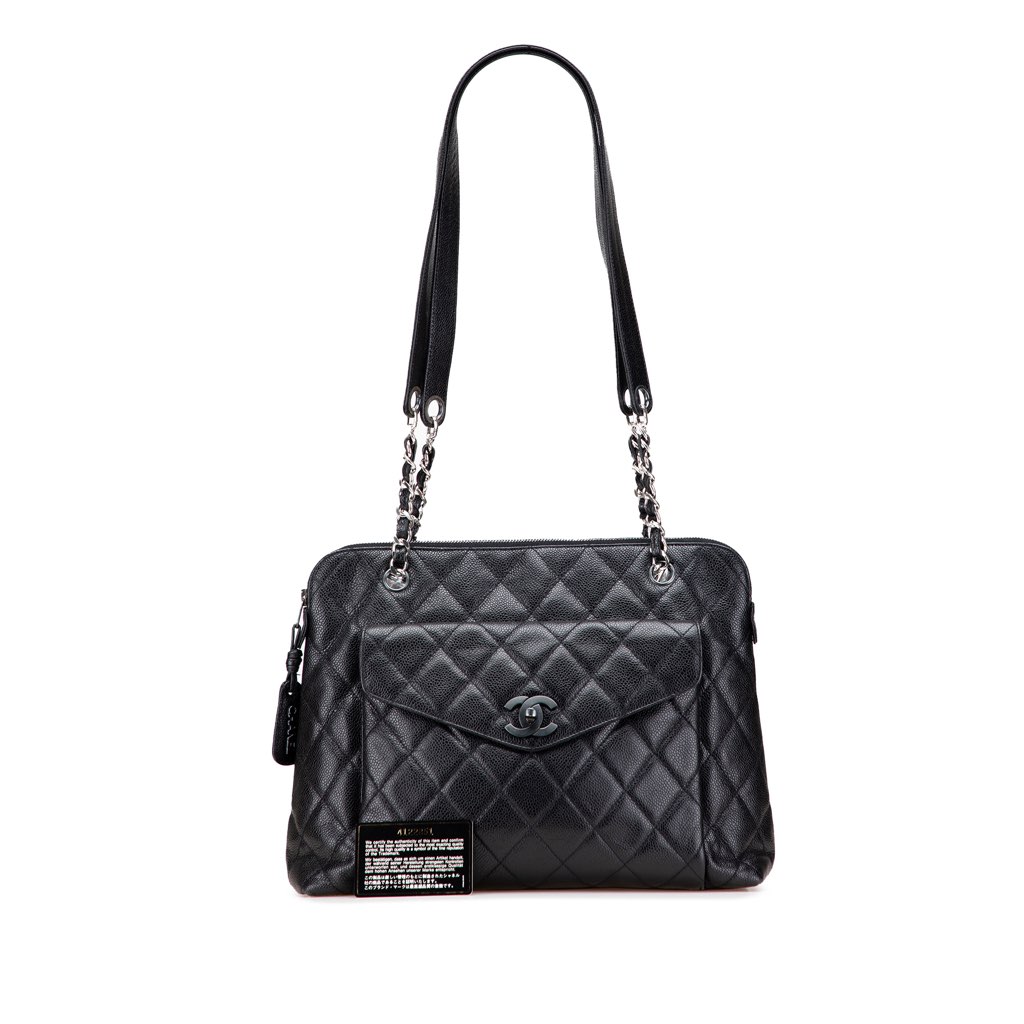 Chanel CC Quilted Caviar Front Pocket Shoulder Bag - Image 13