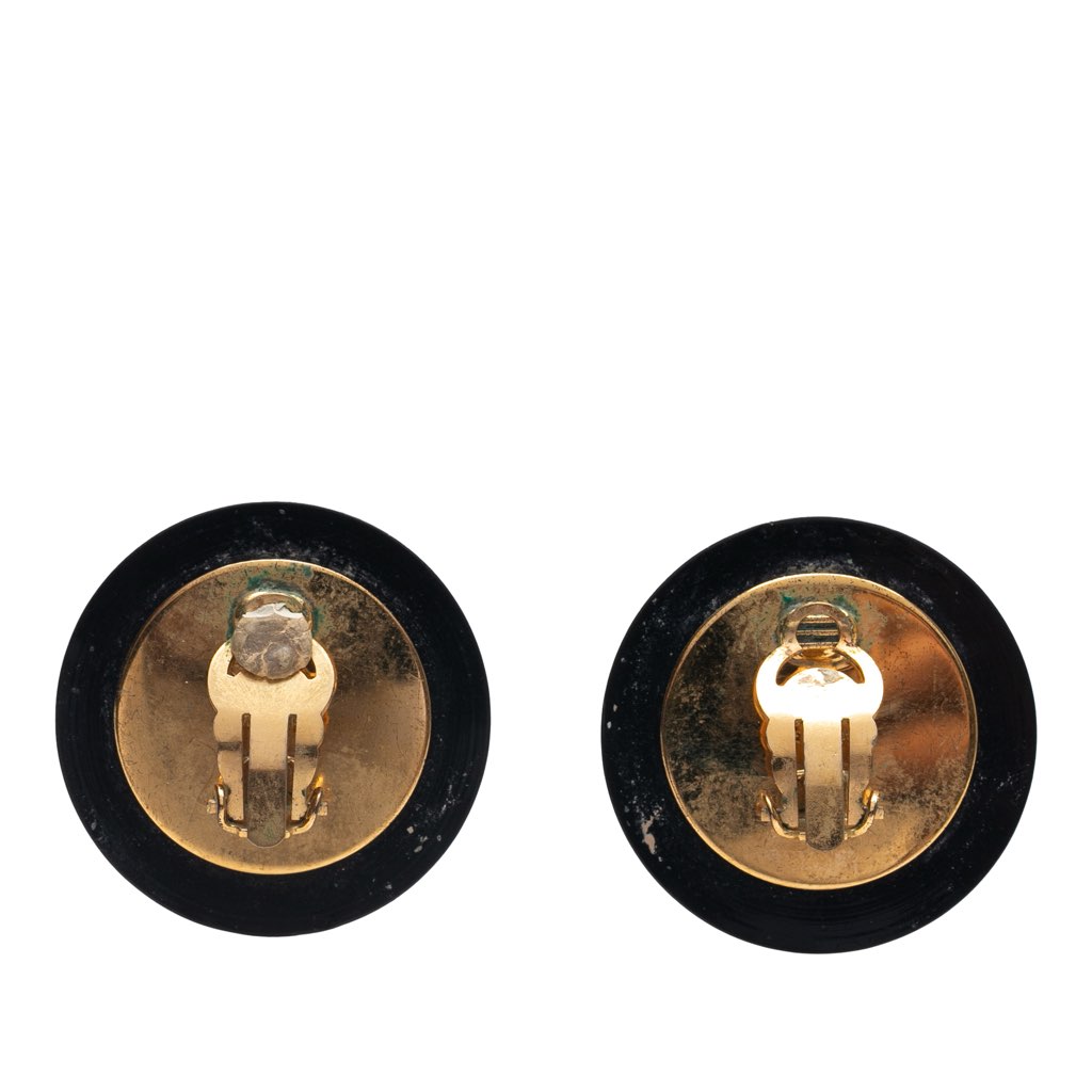 Chanel CC Resin and Gold Plated Quilted Button Clip On Earrings - 2