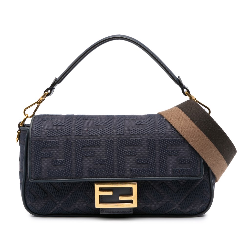 Fendi Zucca Embroidered Canvas Baguette Satchel