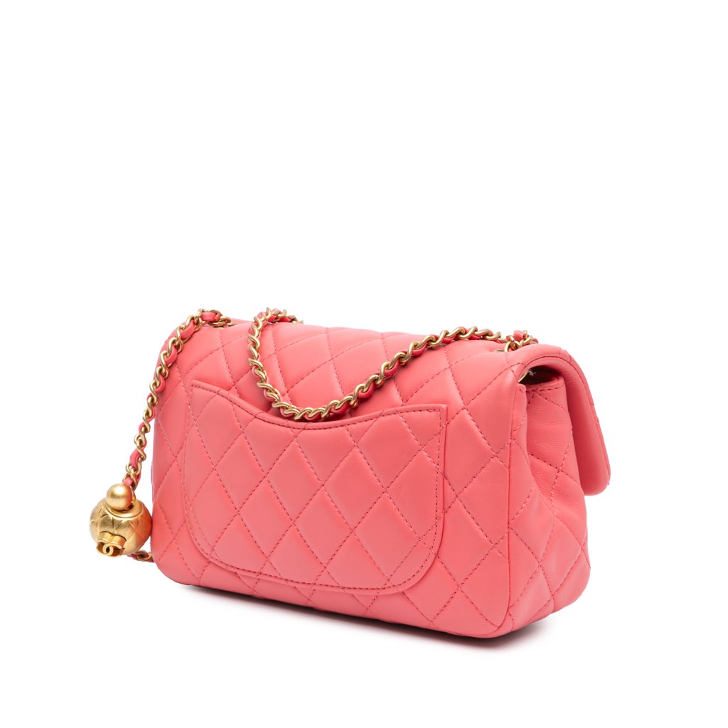 Chanel Mini Rectangular Classic Lambskin Pearl Crush Single Flap - Back view