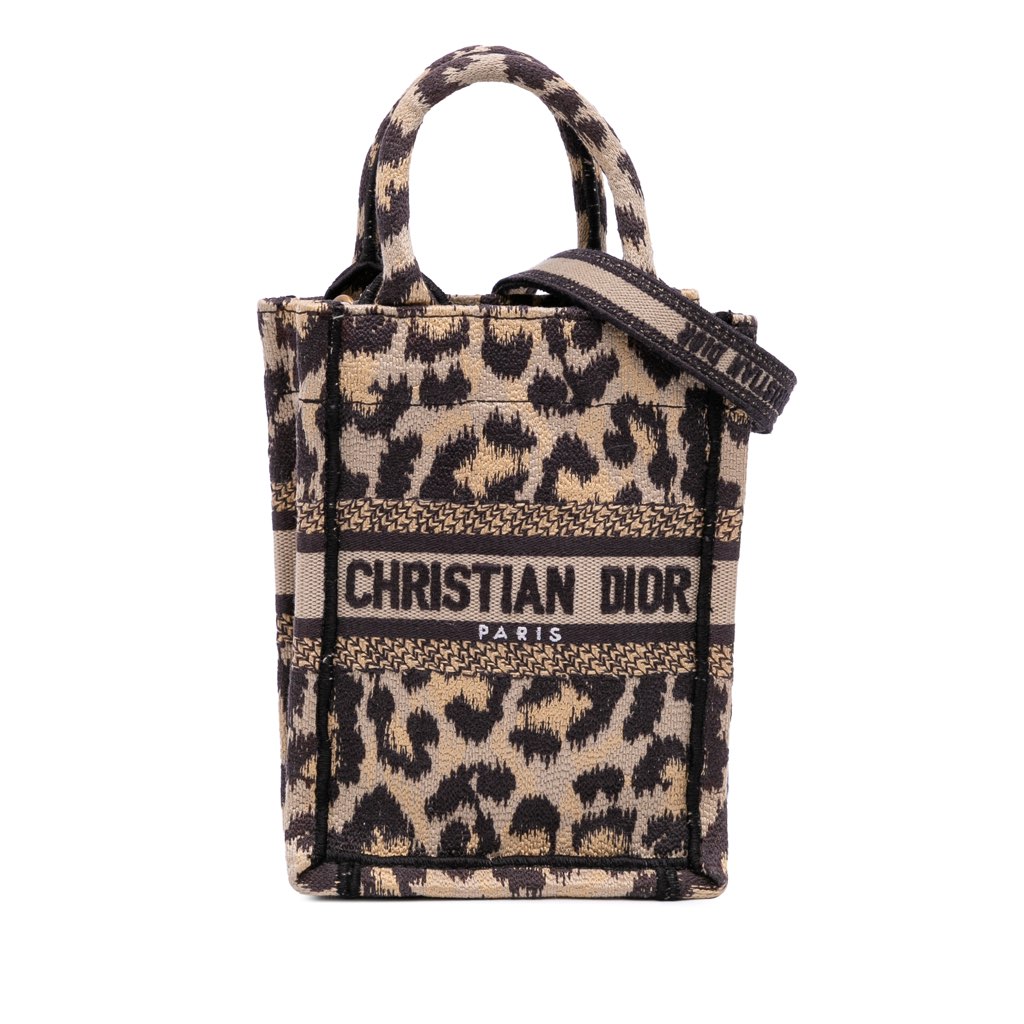 Dior Mizza Mini Embroidered Canvas Leopard Vertical Book Tote