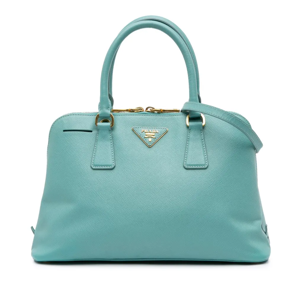 Prada Medium Saffiano Lux Promenade Satchel Blue Leather Good - Front View