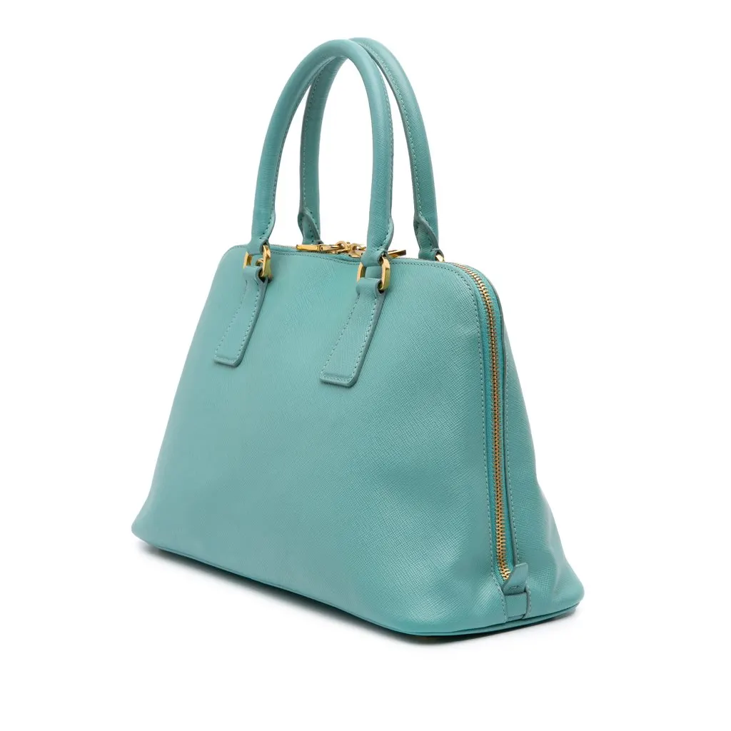 Prada Medium Saffiano Lux Promenade Satchel Blue Leather Good - Back View