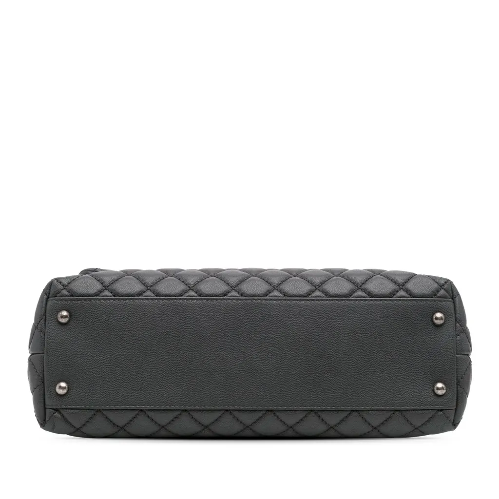 Chanel Large Quilted Caviar Coco Top Handle Bag Grey Leather Good - Inside View
