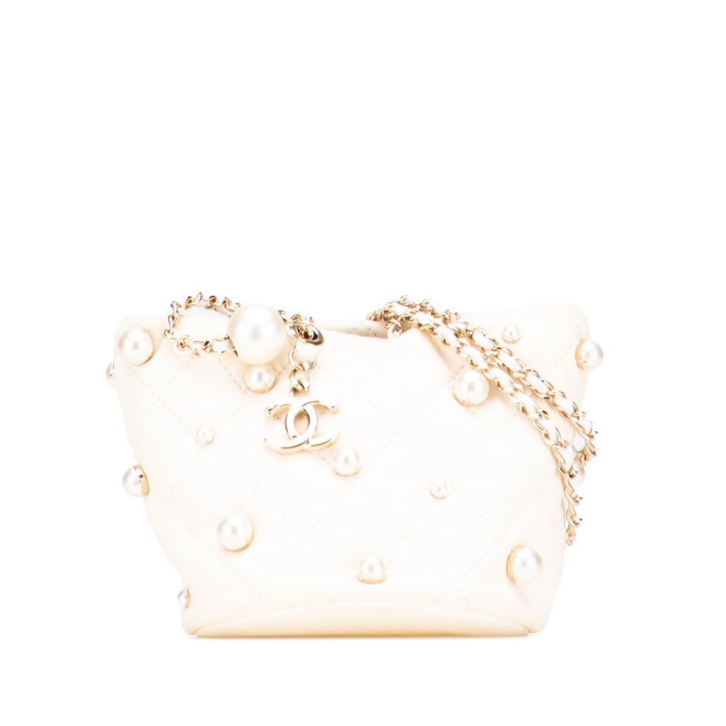 Chanel Mini Quilted Lambskin About Pearls Drawstring Bucket Bag