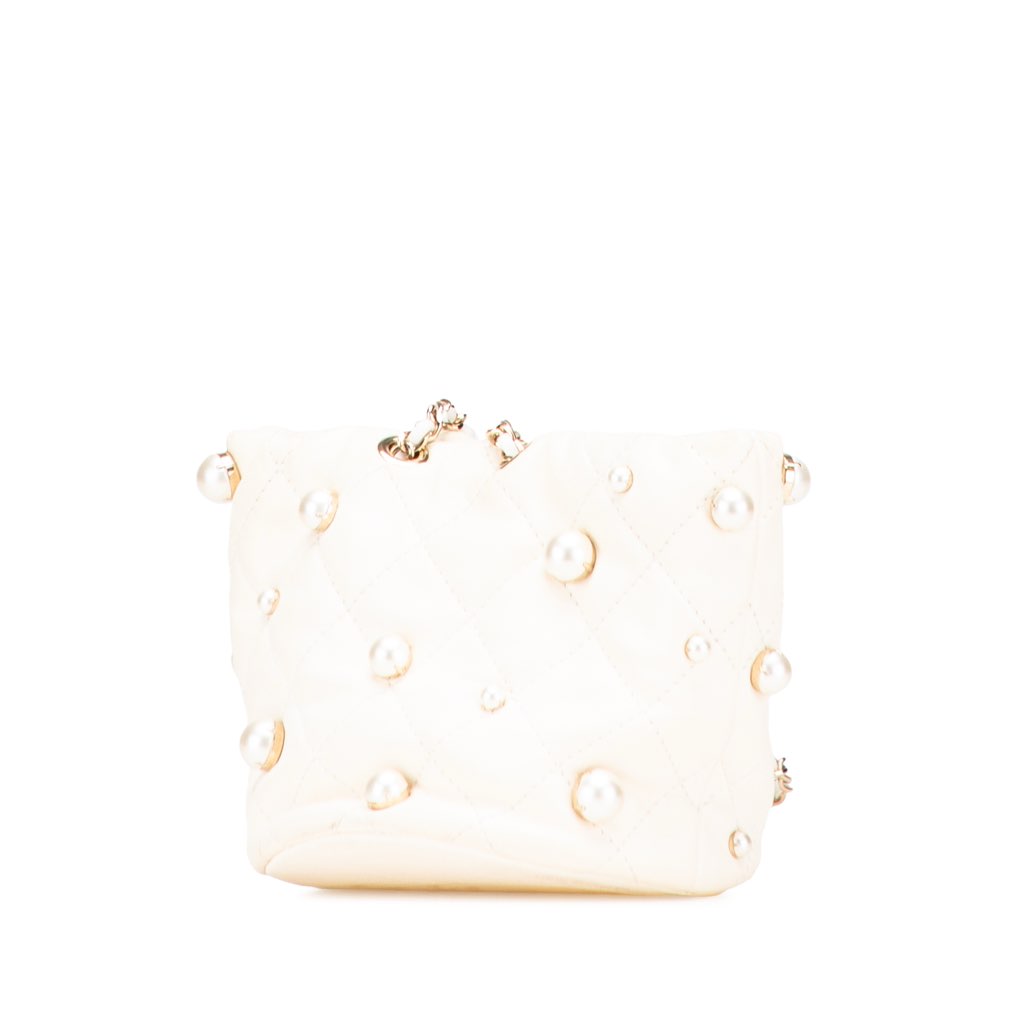 Chanel Mini Quilted Lambskin About Pearls Drawstring Bucket Bag - Back view