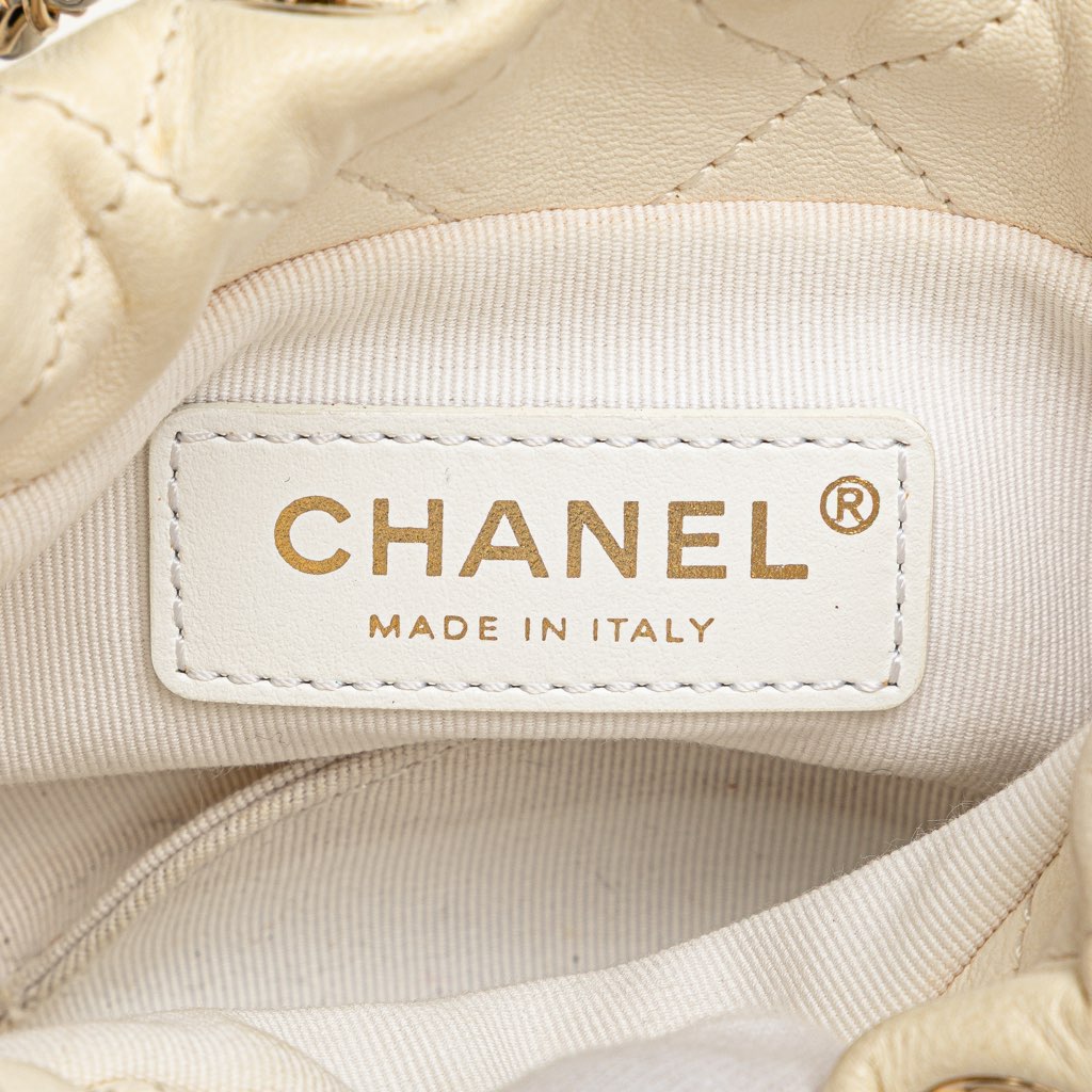 Chanel Mini Quilted Lambskin About Pearls Drawstring Bucket Bag - Side view