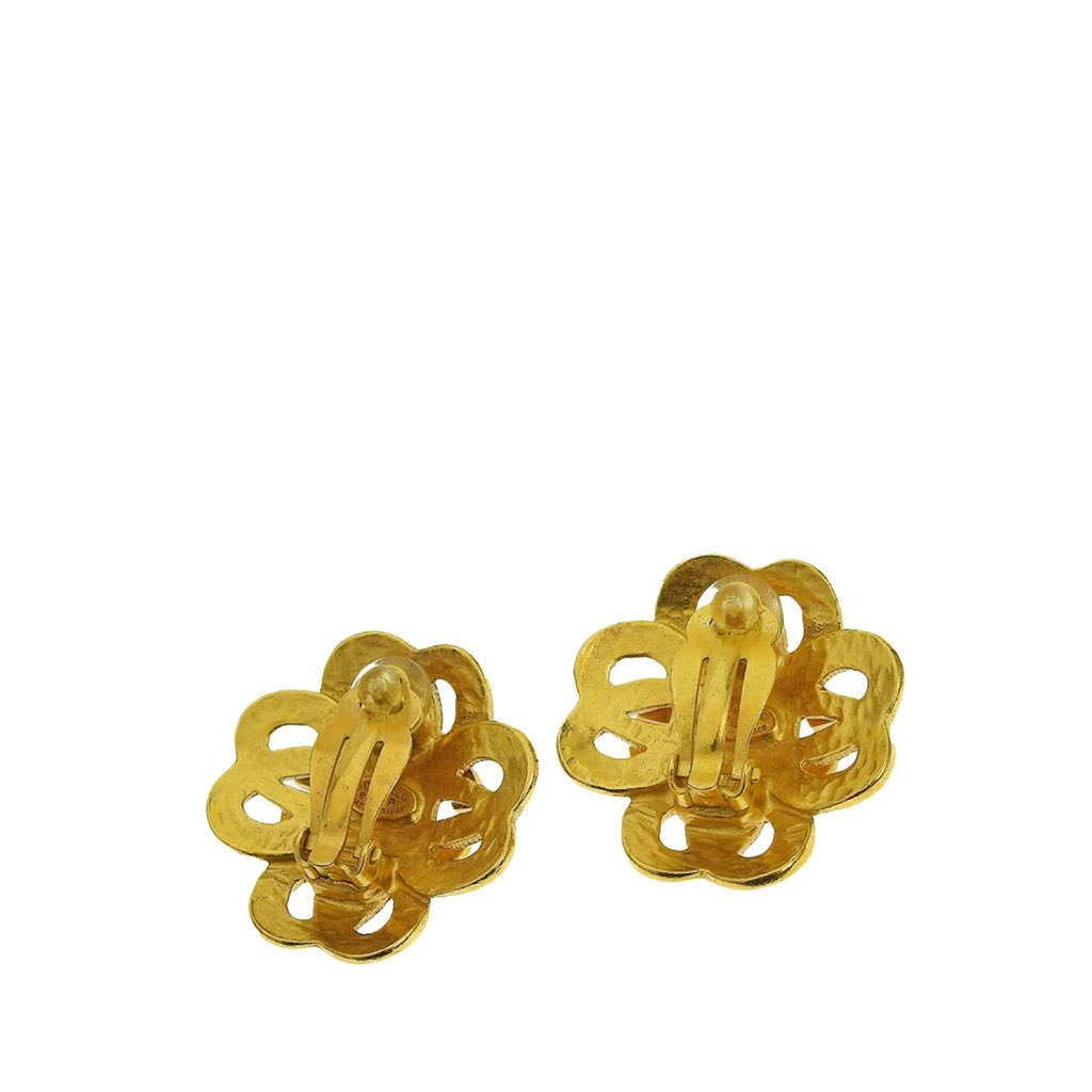 Chanel Gold Plated CC Flower Clip On Earrings - 2