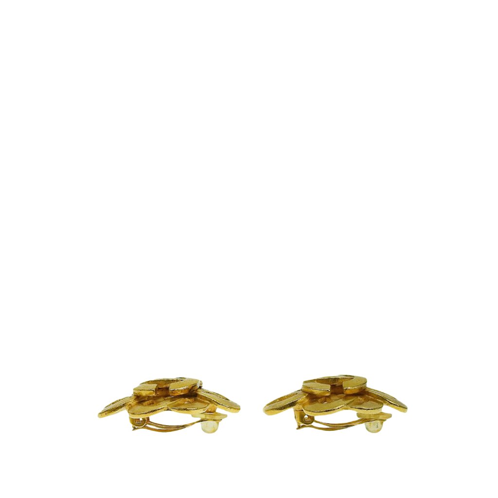 Chanel Gold Plated CC Flower Clip On Earrings - 3