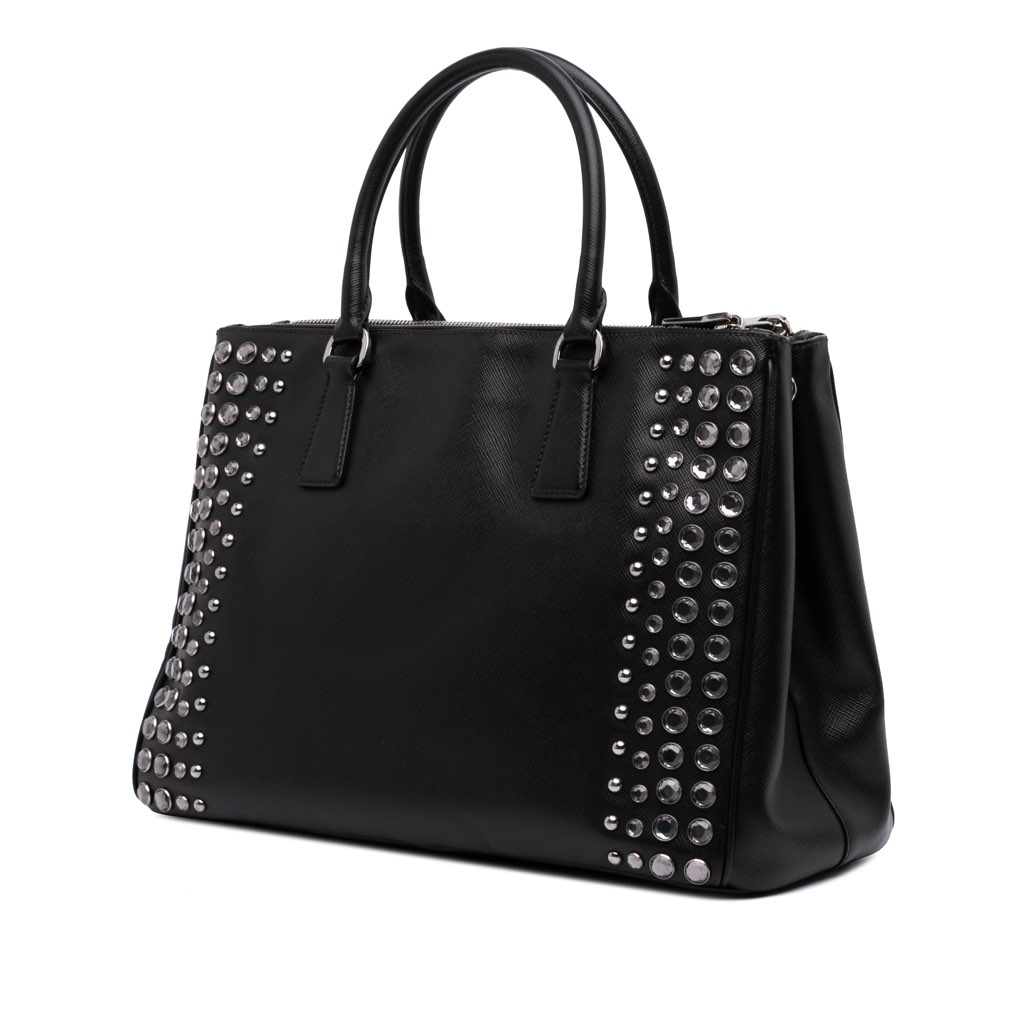 Prada Medium Saffiano Lux Studded Crystal Galleria Double Zip Satchel - 2