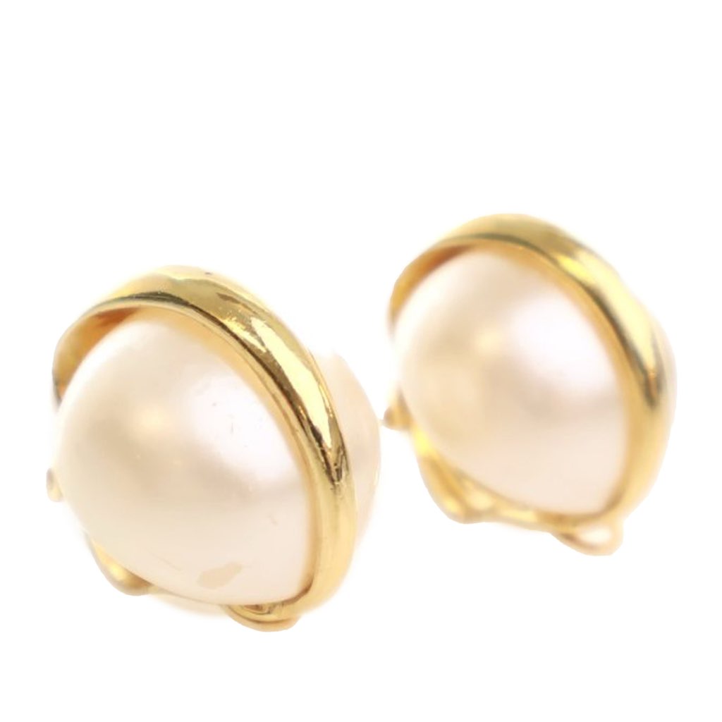 Chanel Gold Plated Faux Pearl Clip On Earrings - 2