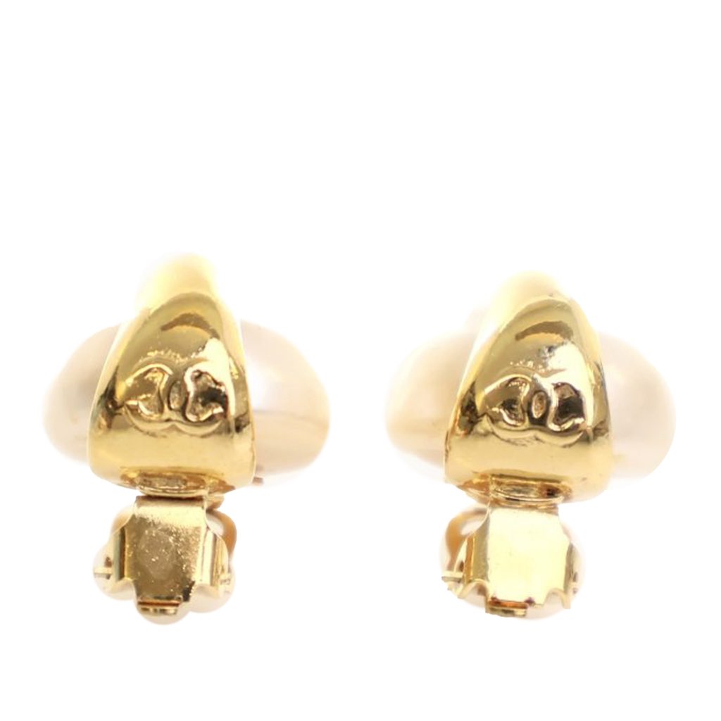 Chanel Gold Plated Faux Pearl Clip On Earrings - 3