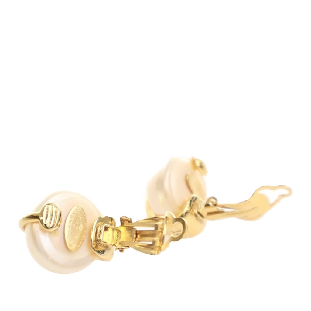 Chanel Gold Plated Faux Pearl Clip On Earrings - 4