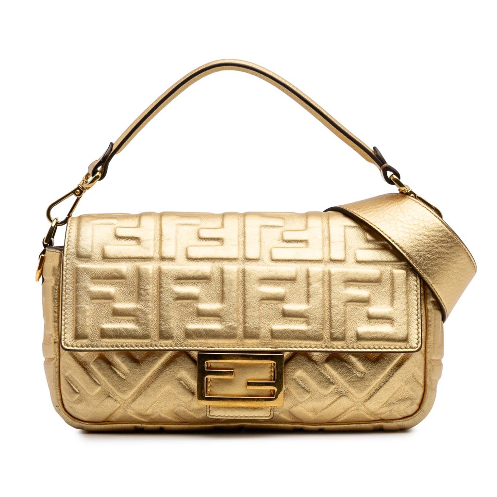 Fendi Zucca Embossed Leather Baguette Satchel