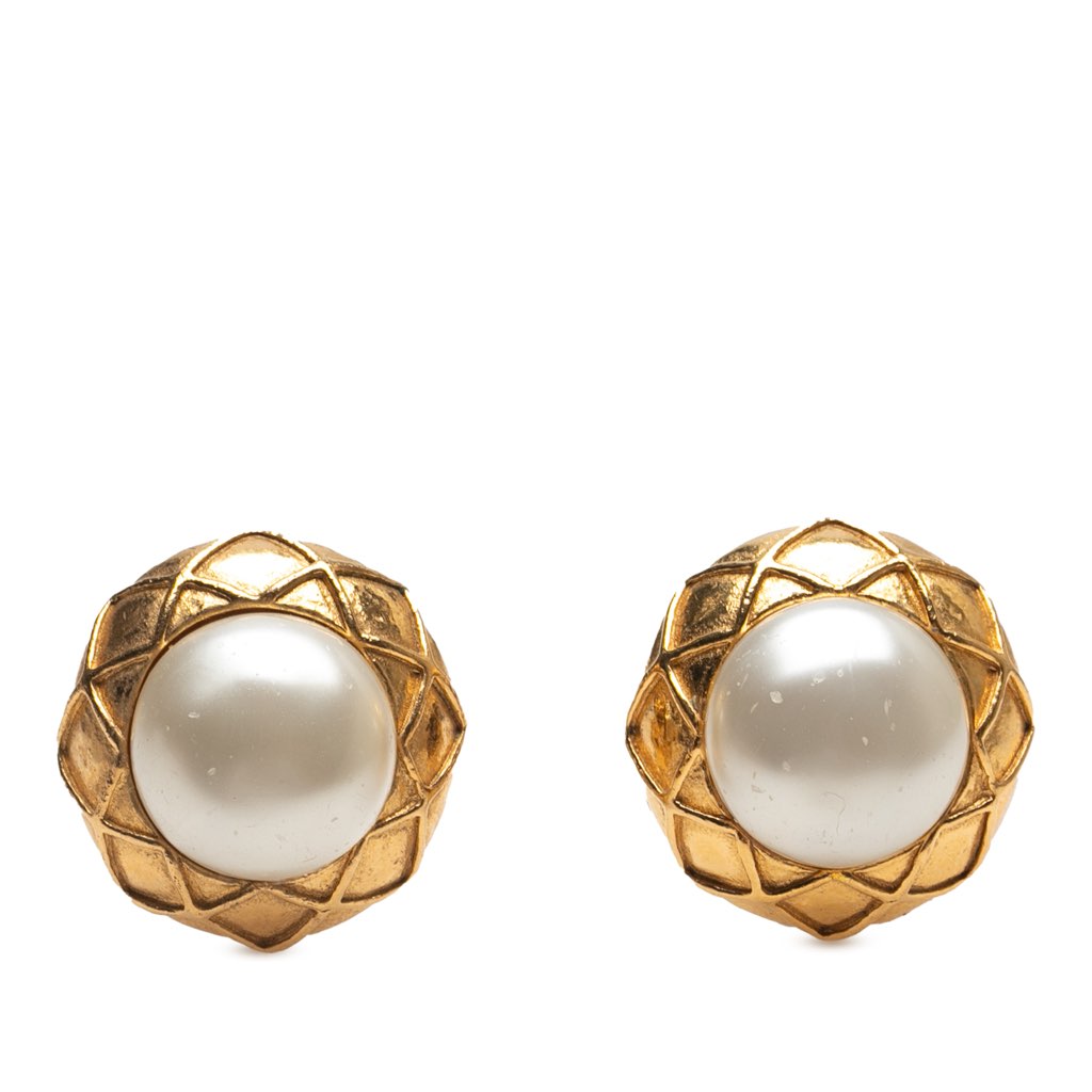 Chanel Gold Plated Faux Pearl Clip on Earrings