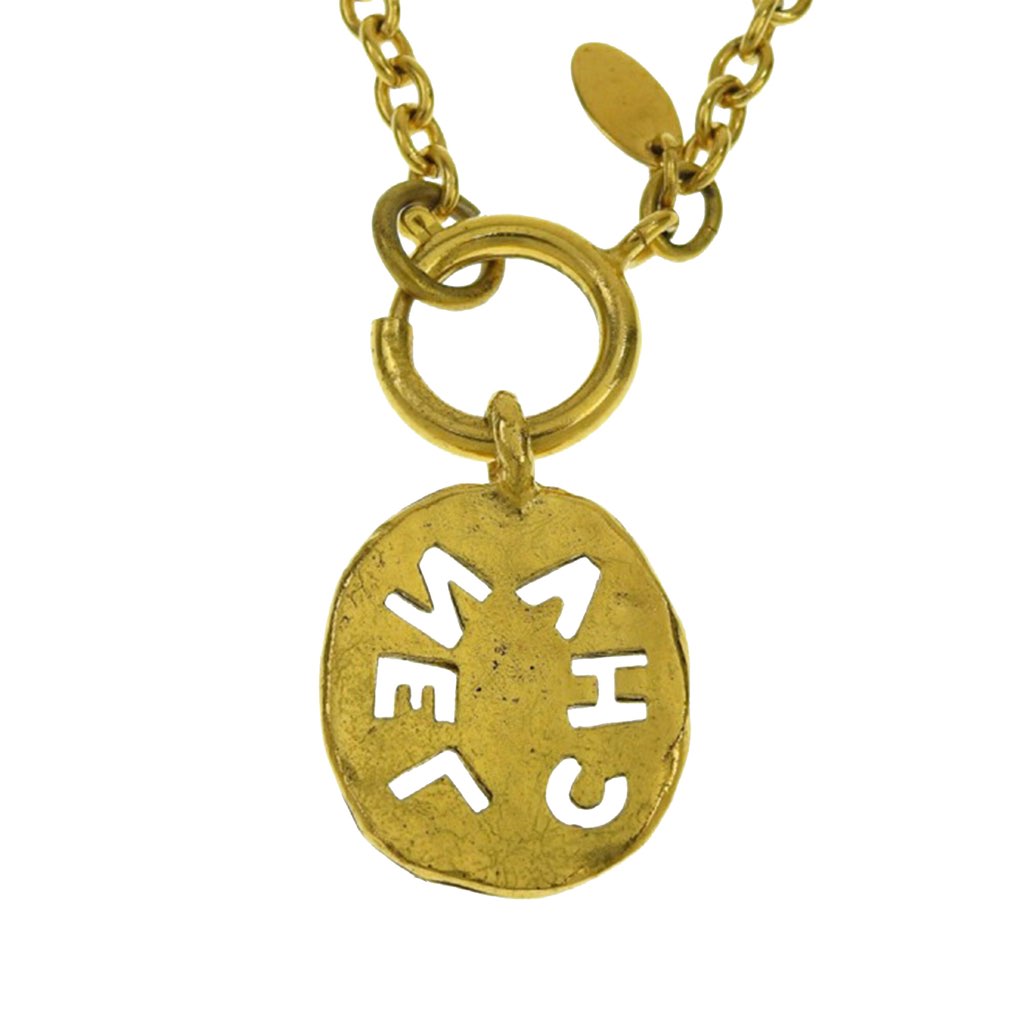 Chanel Gold Plated Logo Round Pendant Necklace - 2