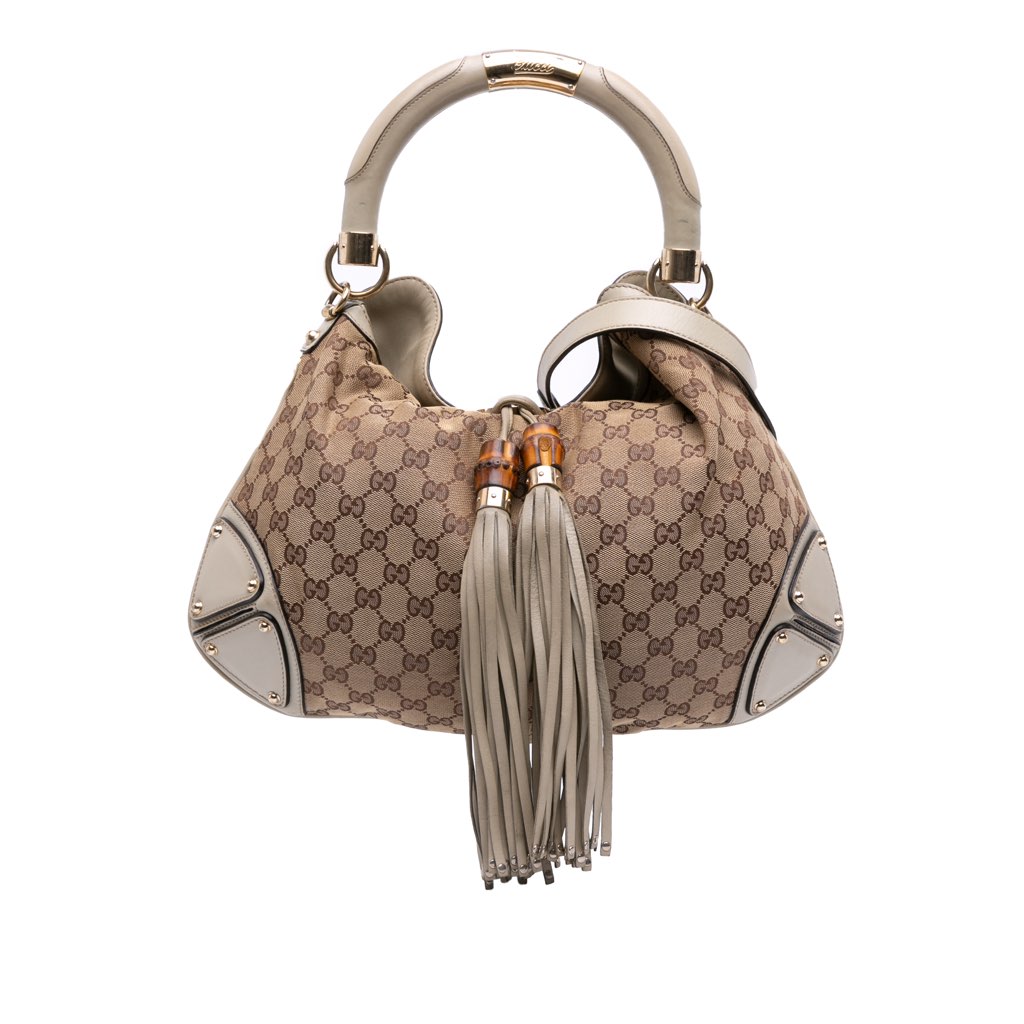Gucci Medium GG Canvas Bamboo Indy Hobo