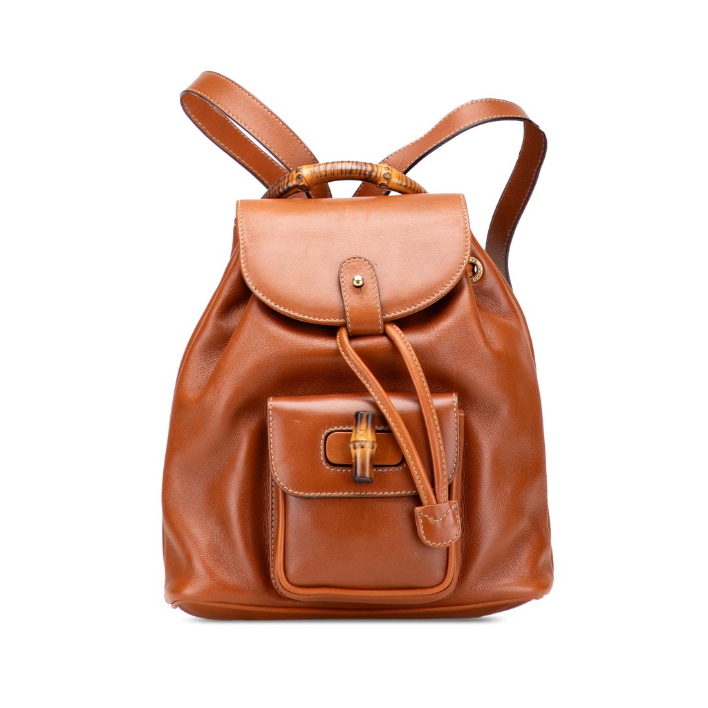 Gucci Leather Bamboo Drawstring Backpack