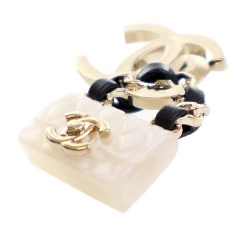 Chanel Gold Plated Enamel CC Quilted Flap Brooch