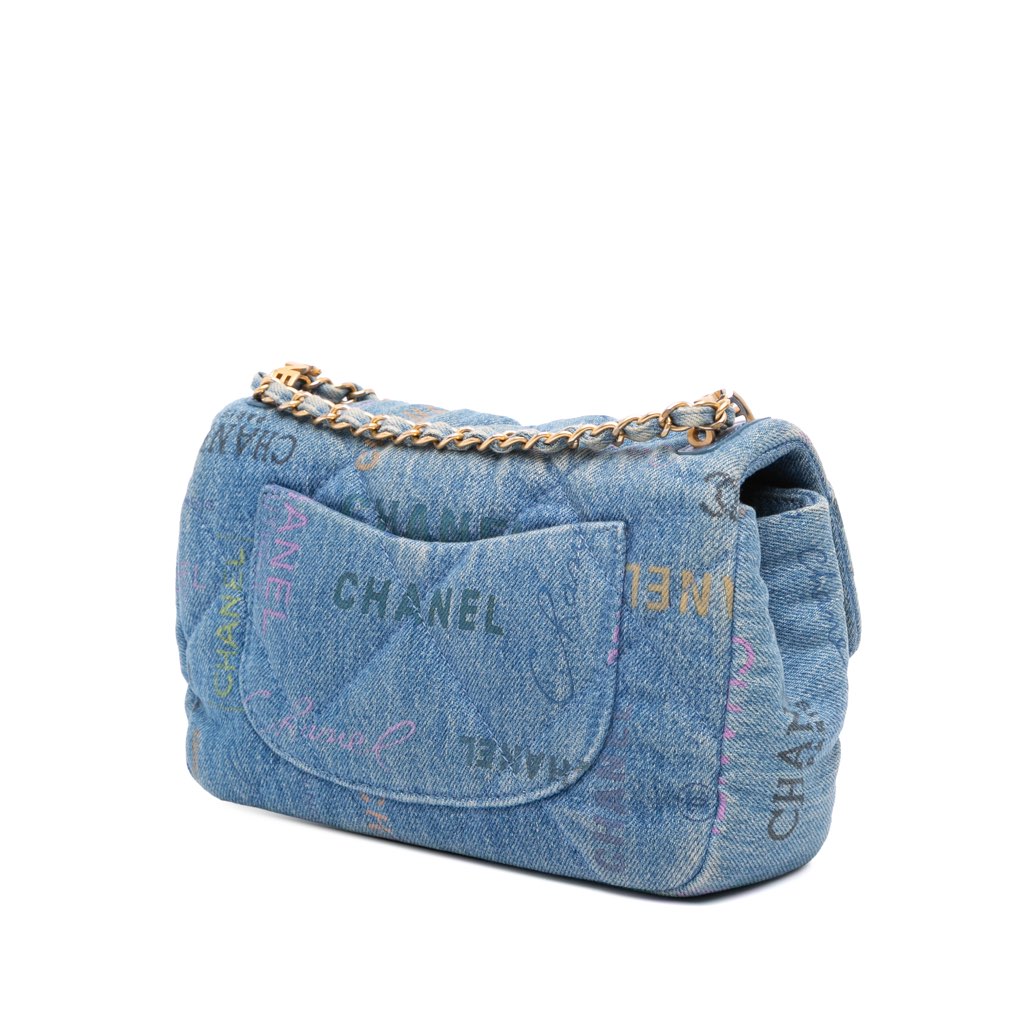 Chanel Mini Rectangular Quilted Denim Mood Flap - Back view