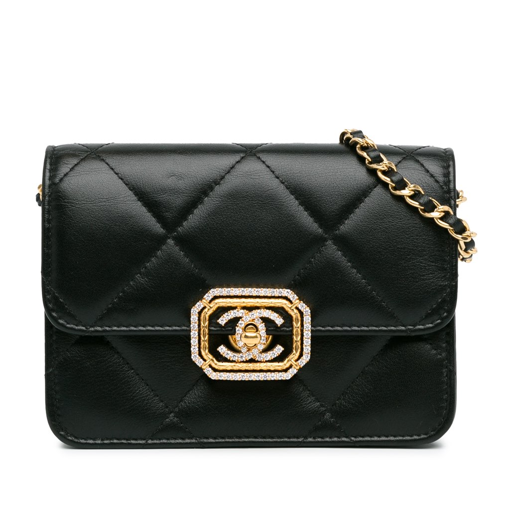 Chanel Quilted Calfskin Strass Clutch With Chain Flap