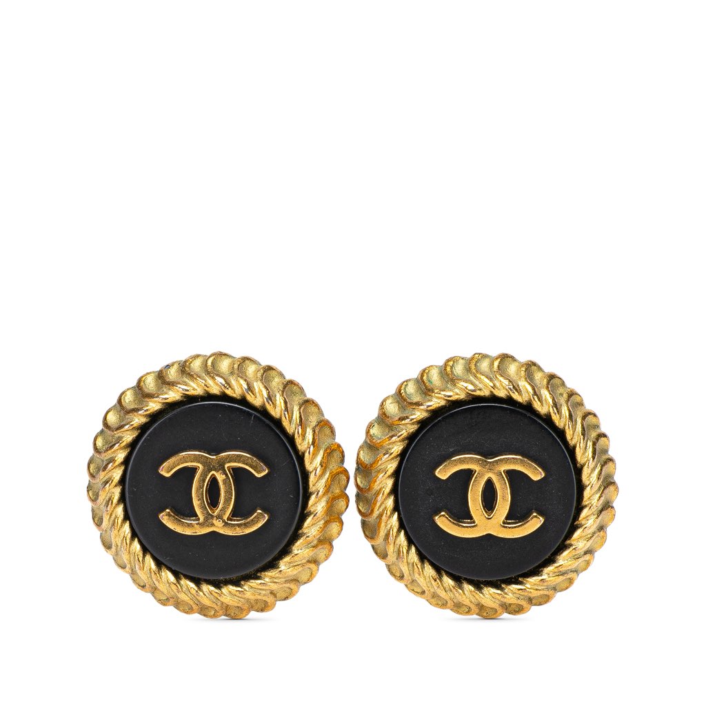 Chanel CC Gold Plated Resin Button Clip on Earrings