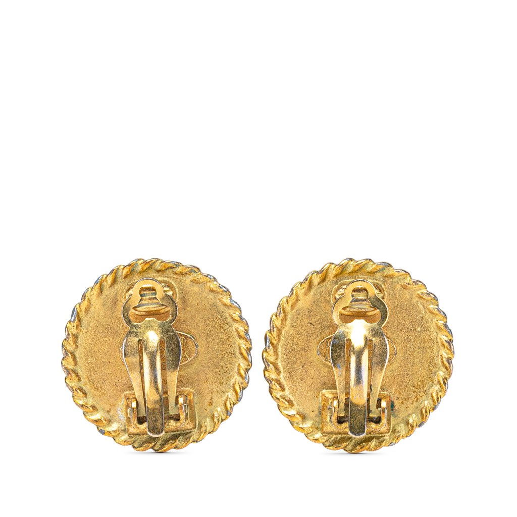 Chanel CC Gold Plated Resin Button Clip on Earrings - Back view