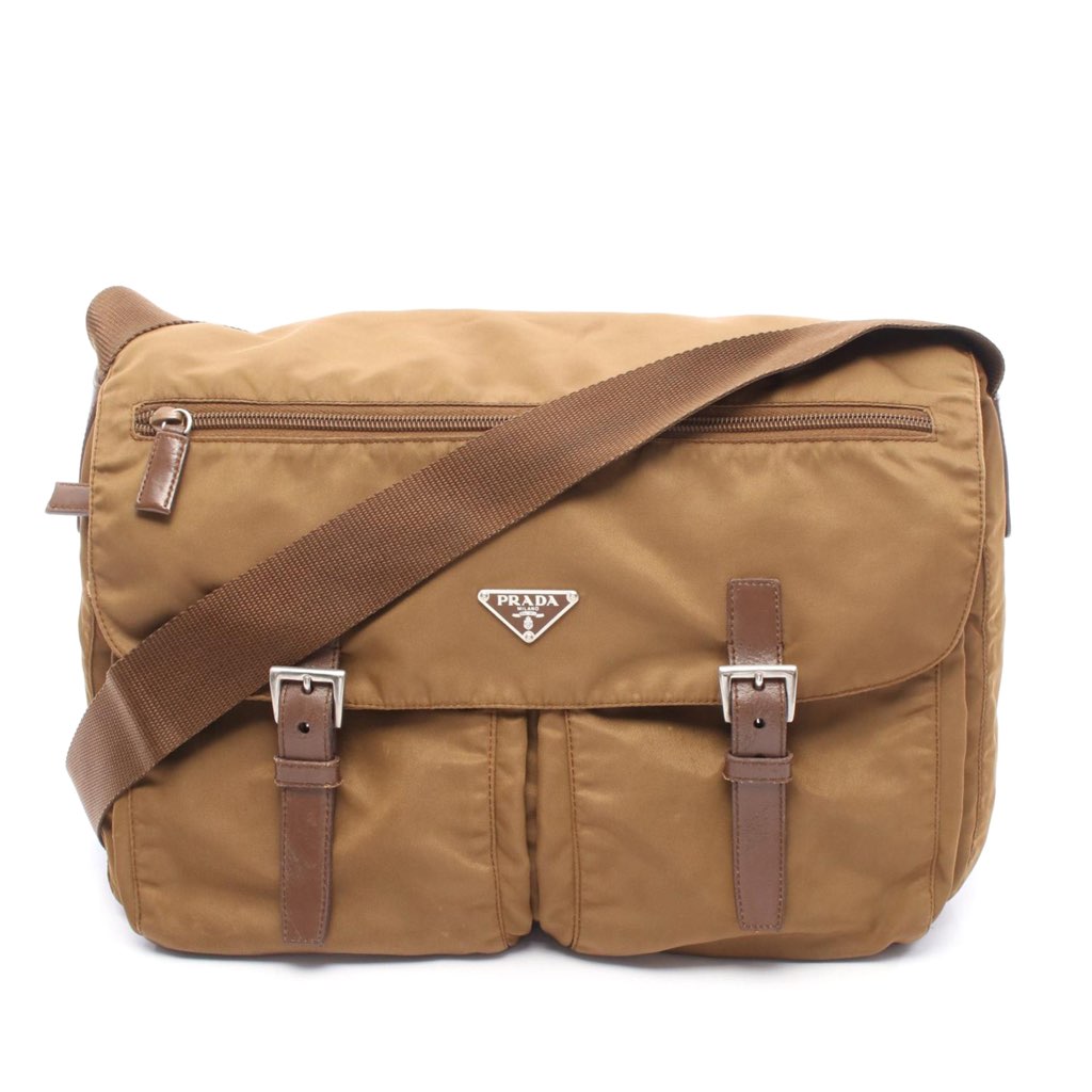 Prada Tessuto Zip Double Buckle Messenger Bag
