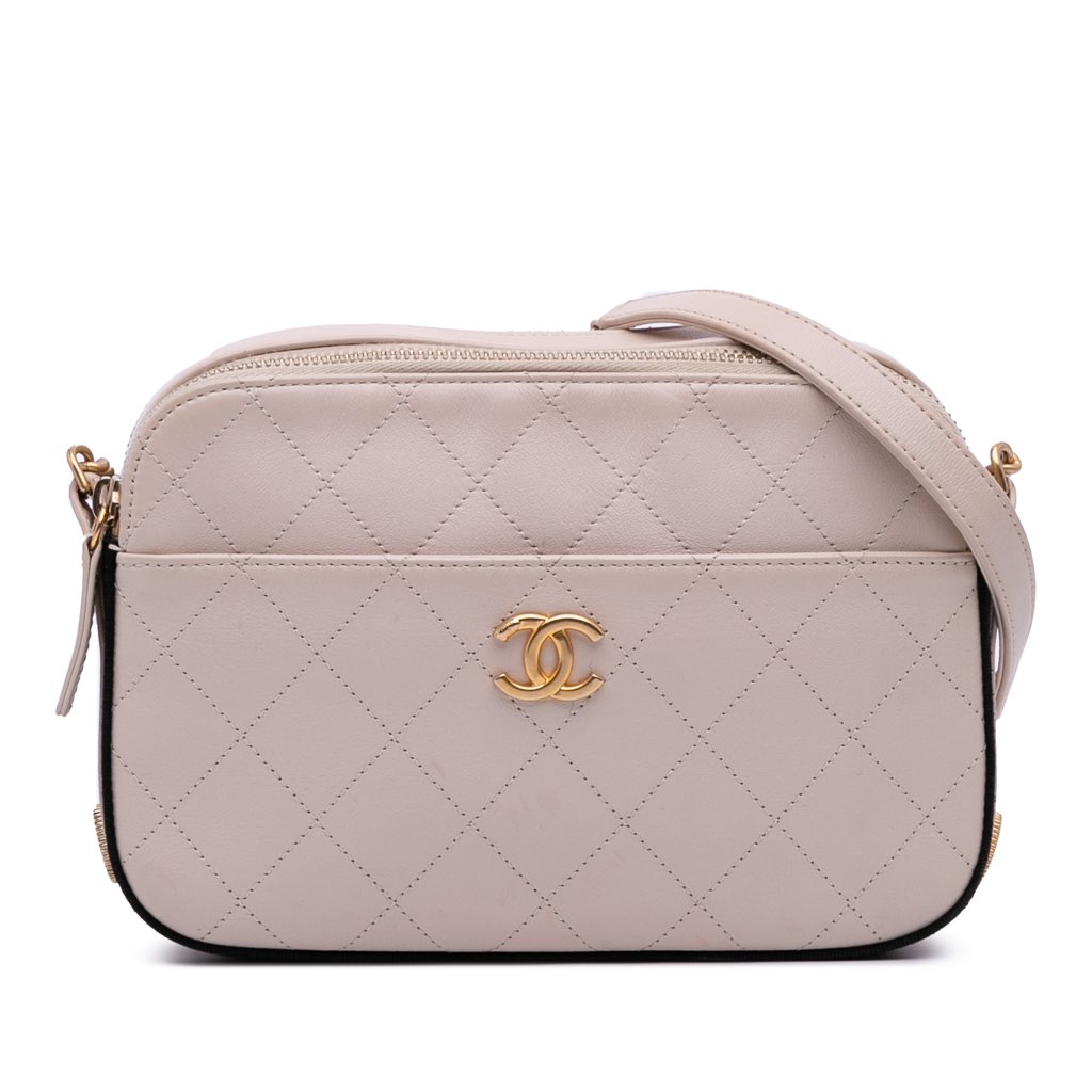 Chanel Calfskin Grosgrain Stitched Button Up Camera Case