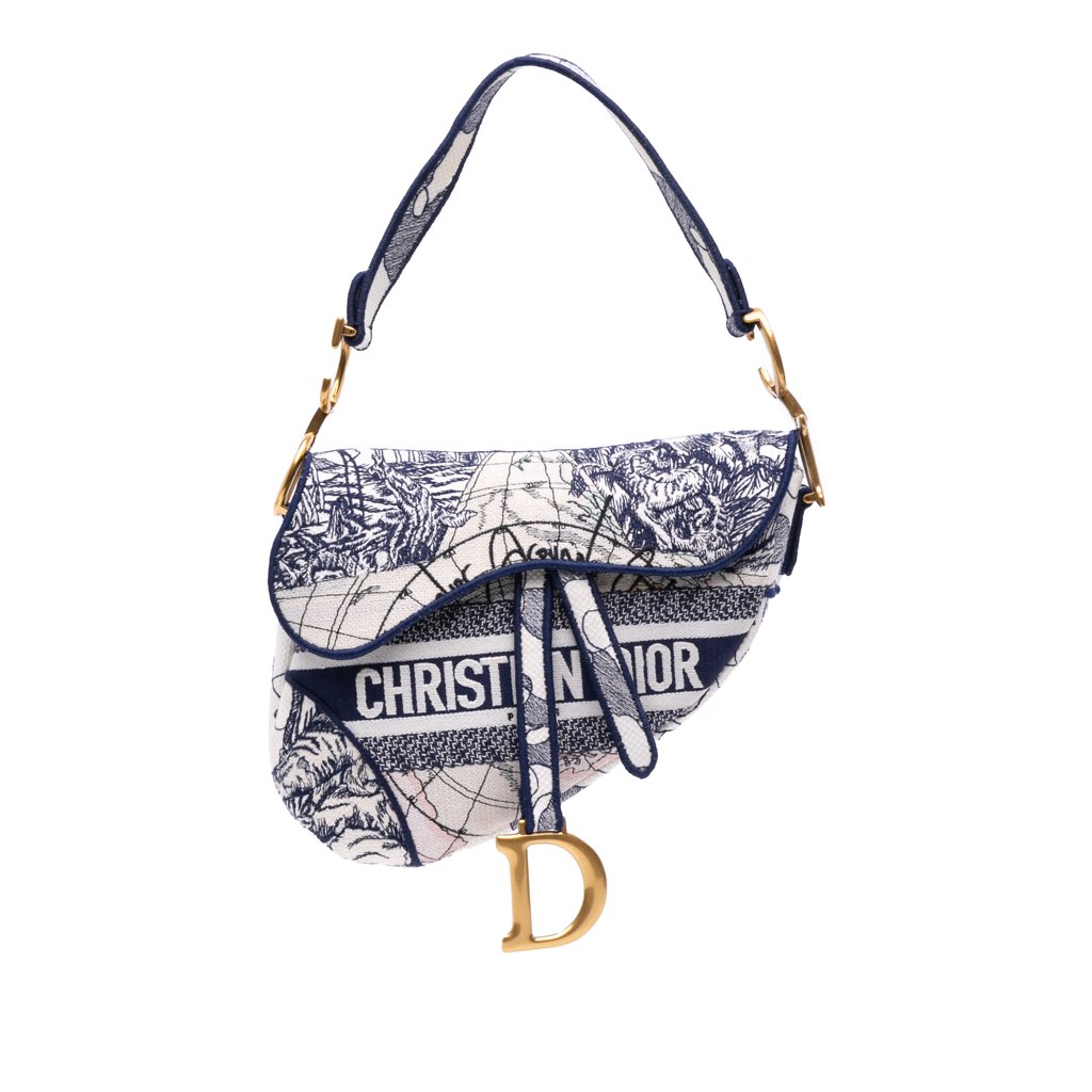 Dior Canvas Embroidered Around the World Saddle Bag