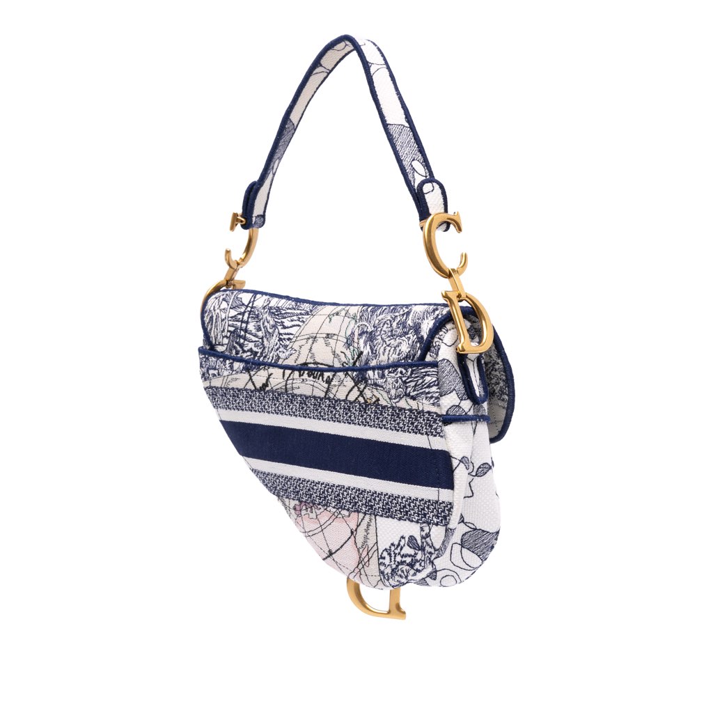 Dior Canvas Embroidered Around the World Saddle Bag - 2