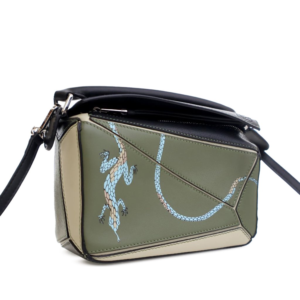 Loewe Paulas Ibiza Mini Tricolor Calfskin Lizard Puzzle Satchel - 2