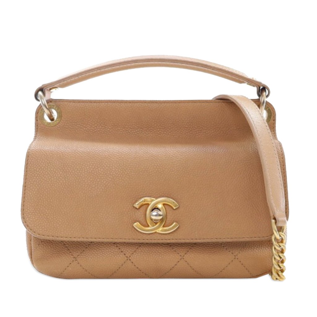 Chanel Small Stitched Caviar CC Lock Top Handle Flap