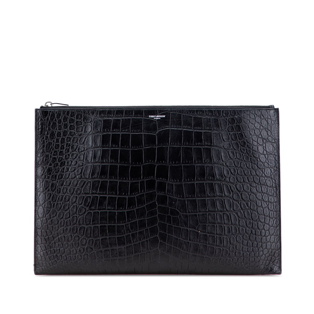 Saint Laurent Croc Embossed Leather Document Holder