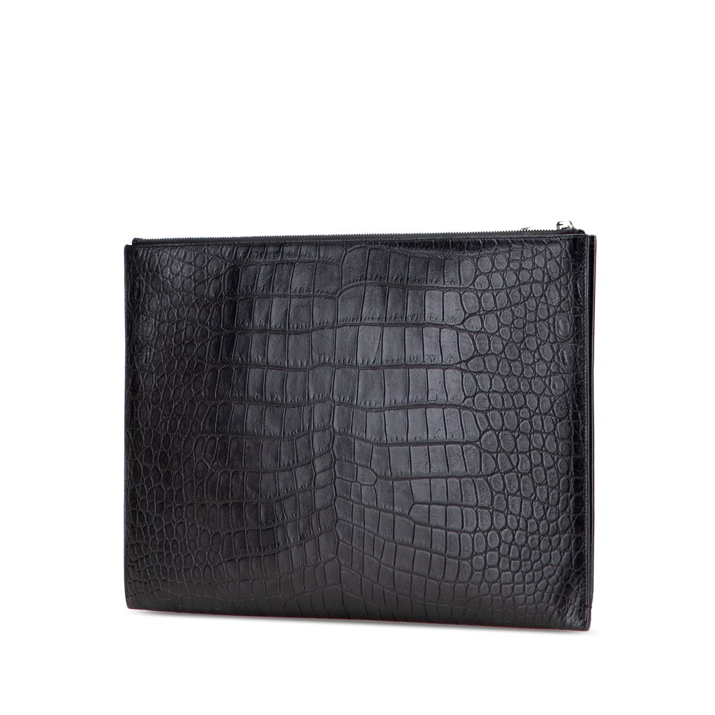 Saint Laurent Croc Embossed Leather Document Holder - Back view