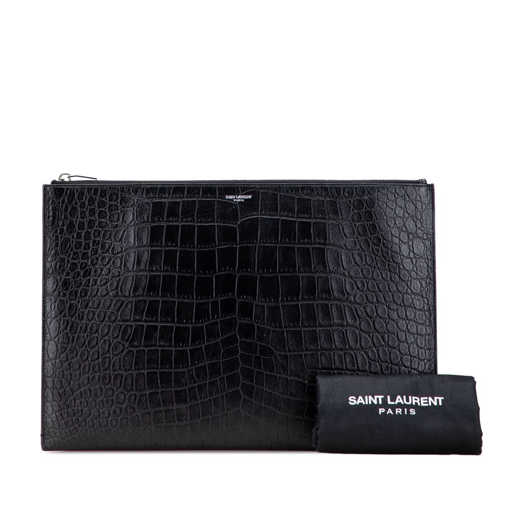 Saint Laurent Croc Embossed Leather Document Holder - Image 14