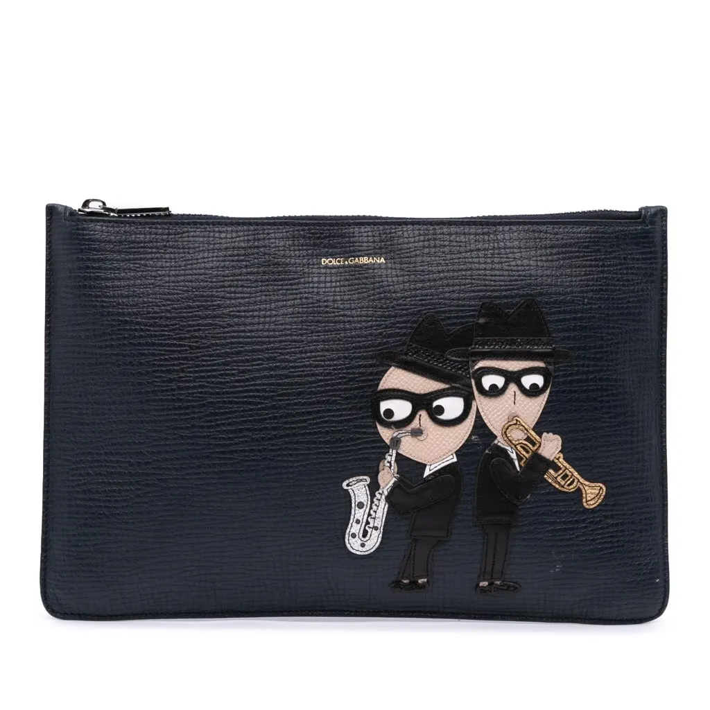 Dolce & Gabbana Leather DG Family Patch Zip Pouch Black Leather Very good - Front View