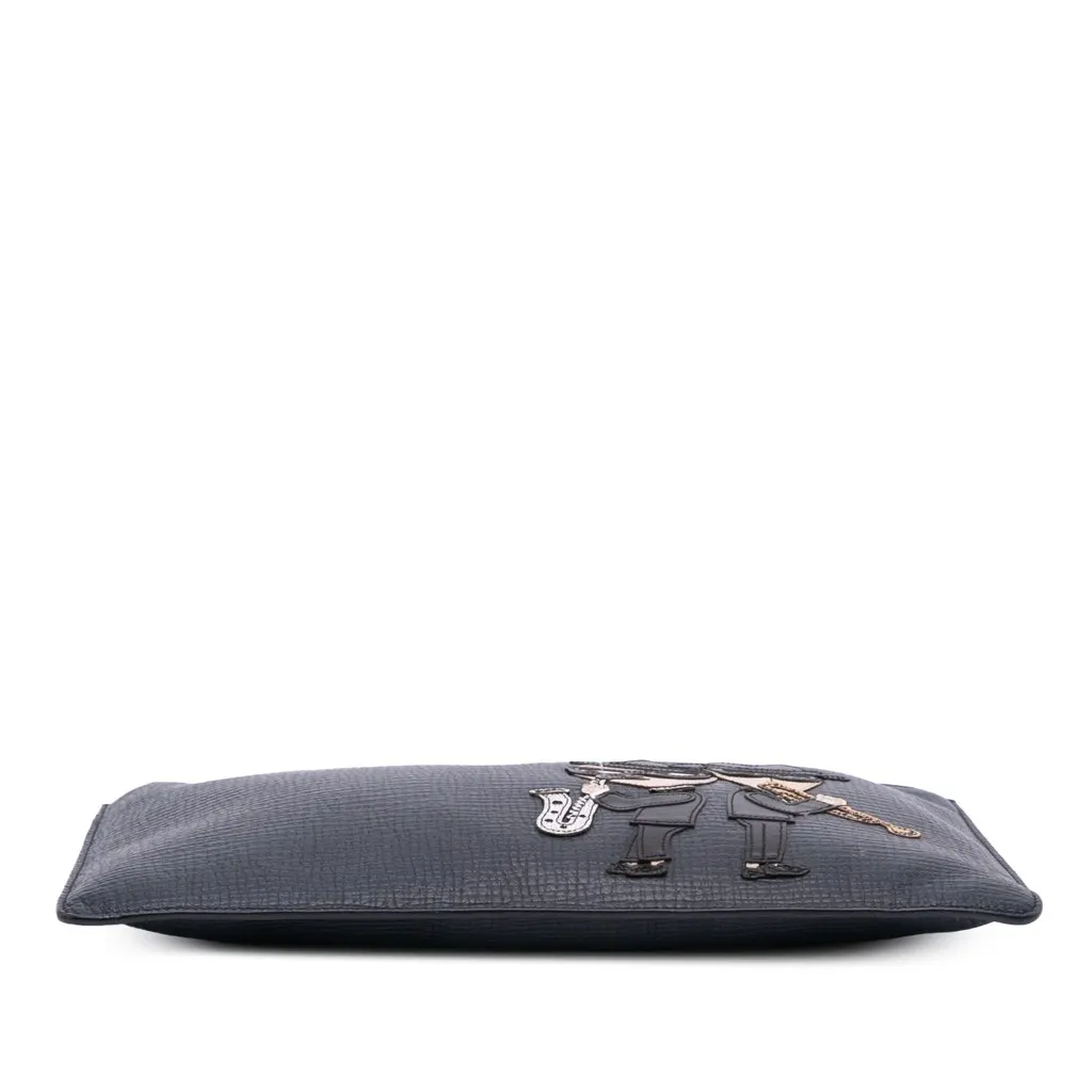 Dolce & Gabbana Leather DG Family Patch Zip Pouch Black Leather Very good - Inside View
