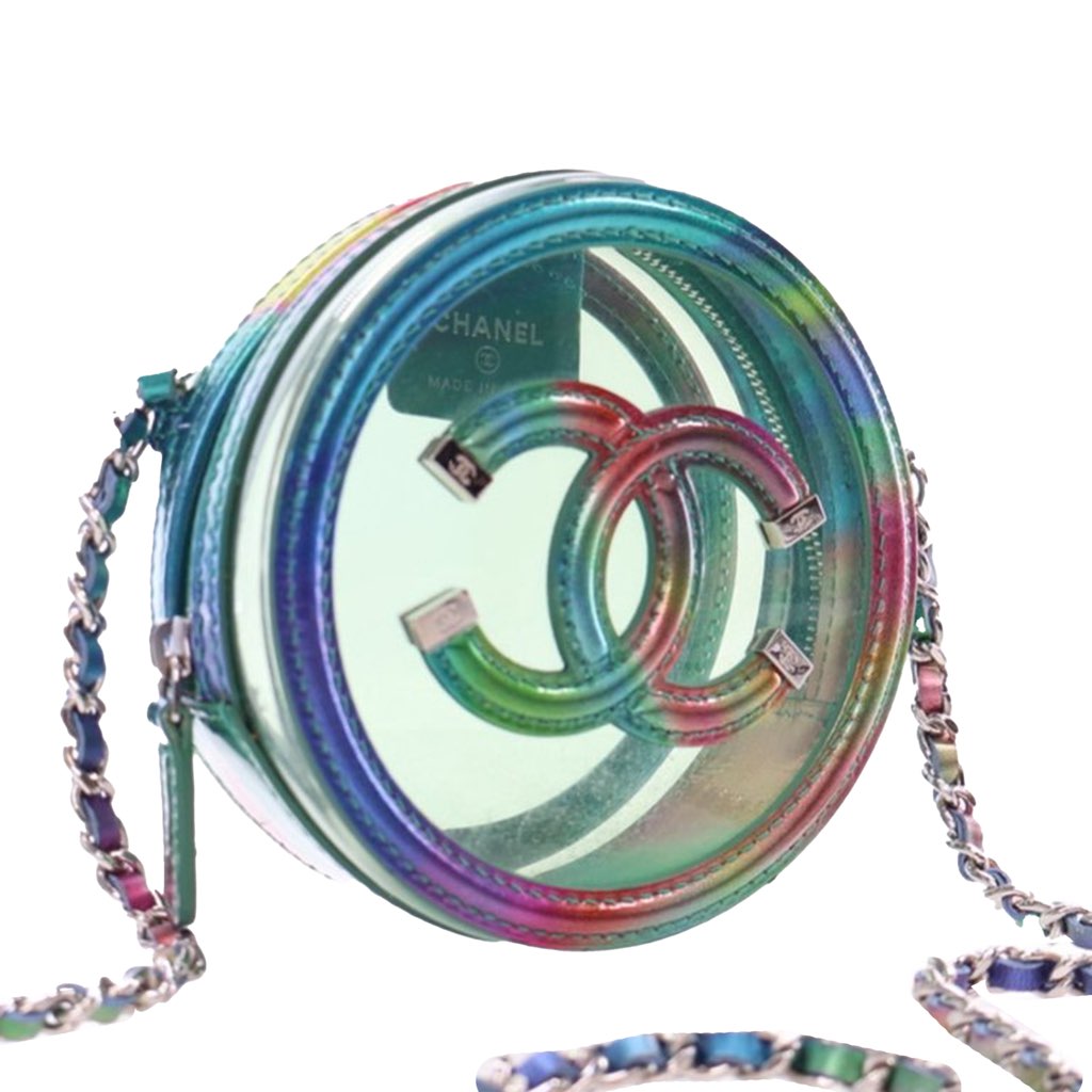 Chanel PVC and Metallic Lambskin CC Filigree Round Clutch with Chain - 2