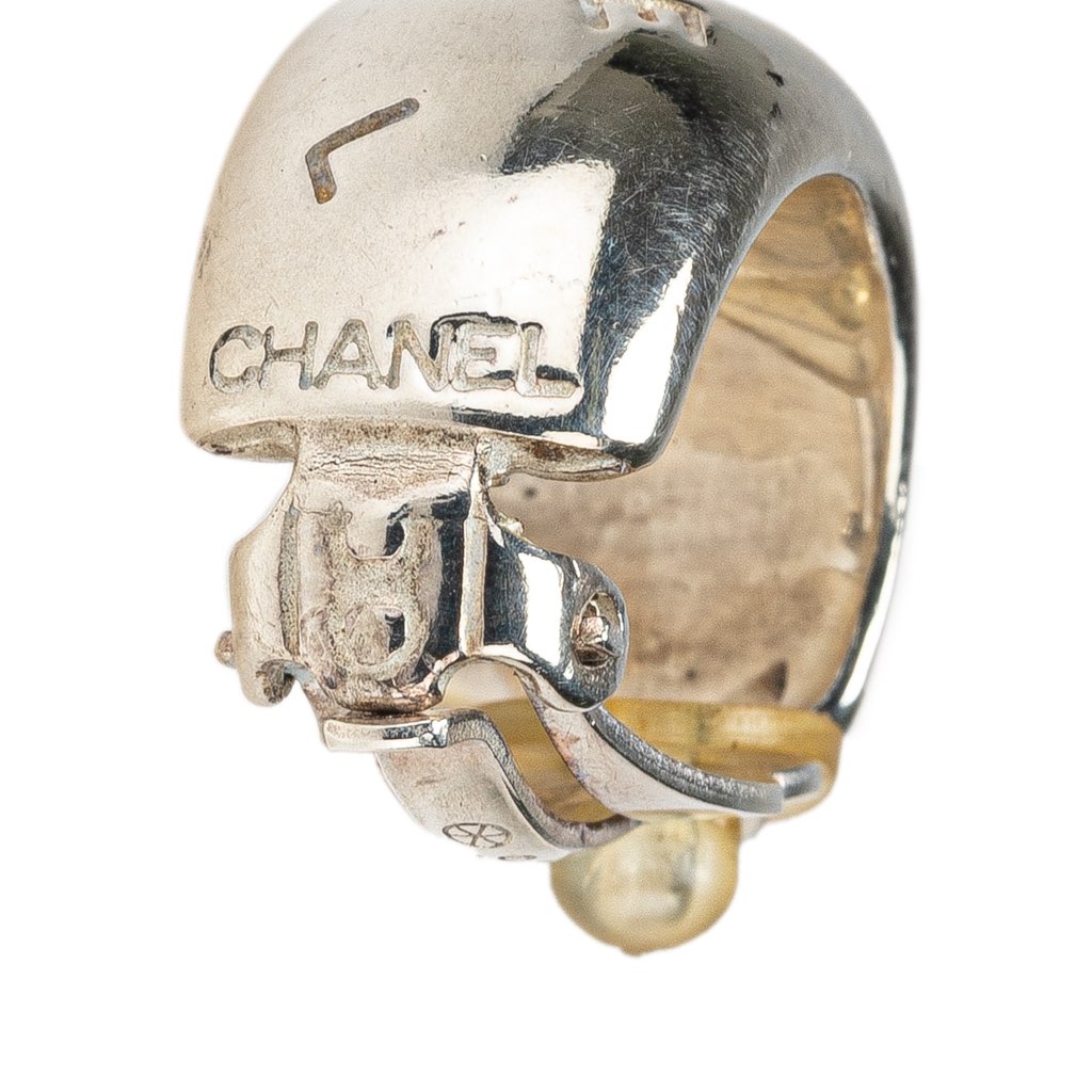 Chanel Sterling Silver Hoop Clip on Earrings - 4