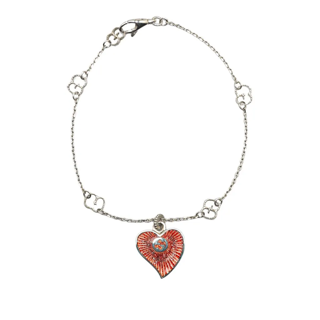 Gucci Sterling Silver and Enamel San Valentino Heart Bracelet Silver Silver Good - Front View