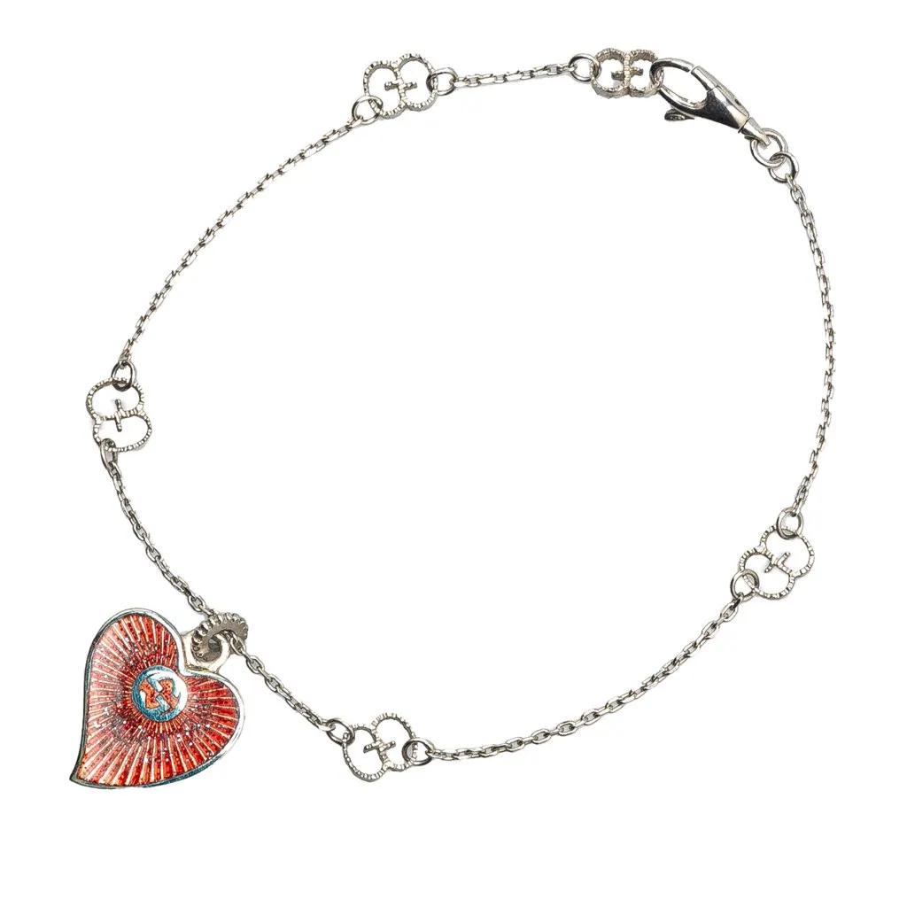 Gucci Sterling Silver and Enamel San Valentino Heart Bracelet Silver Silver Good - Back View