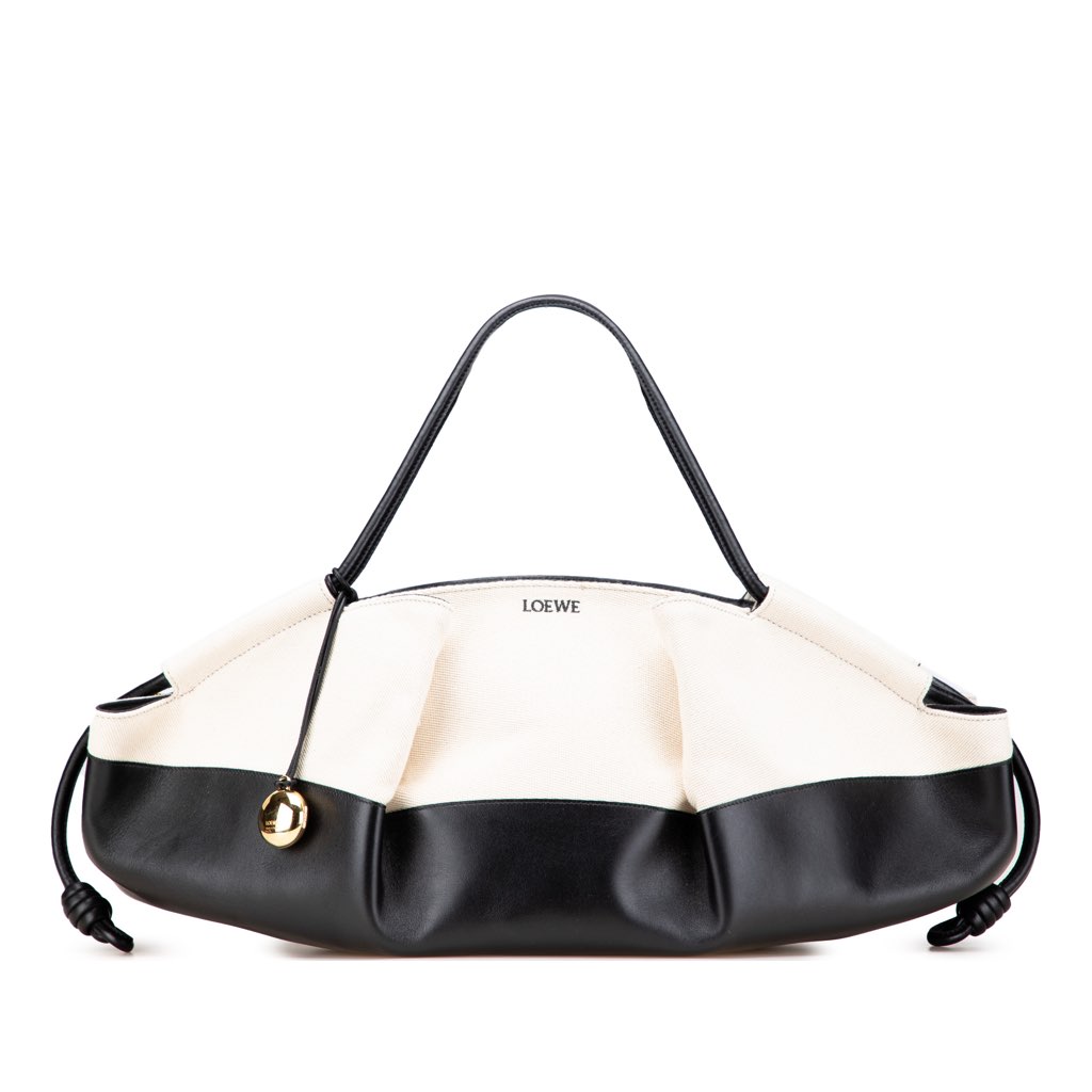 Loewe XL Shiny Calfskin and Canvas Paseo Satchel