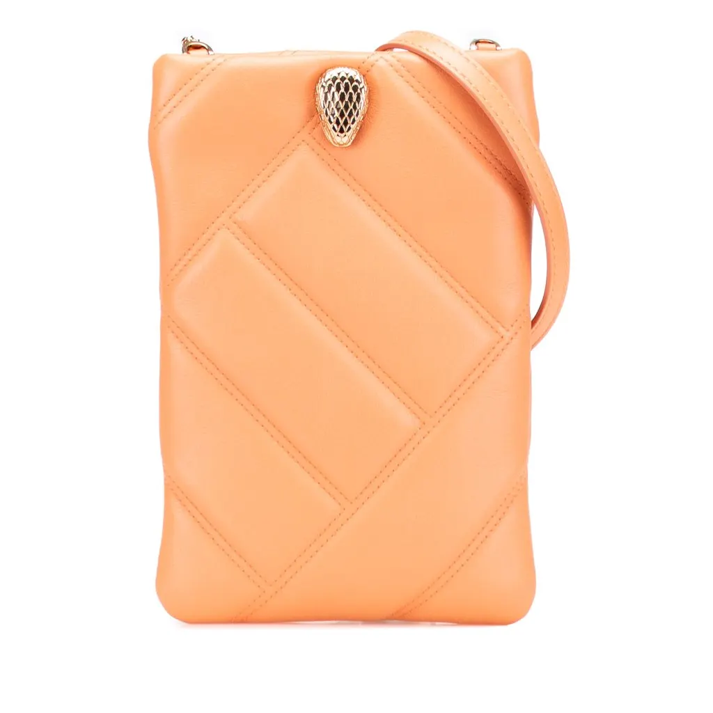 Bvlgari Leather Serpenti Cabochon Phone Case Crossbody Orange Leather Good - Front View