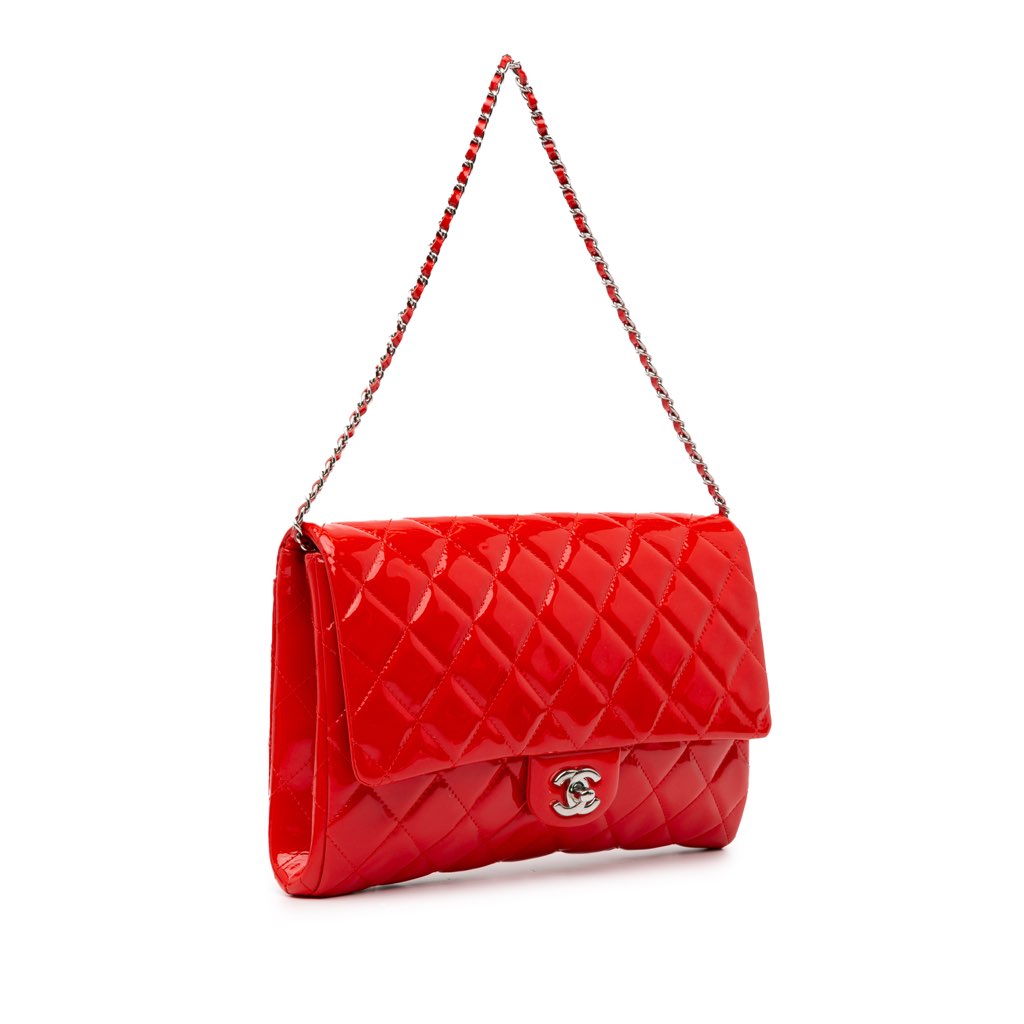 Chanel CC Quilted Patent Clutch with Chain - 2