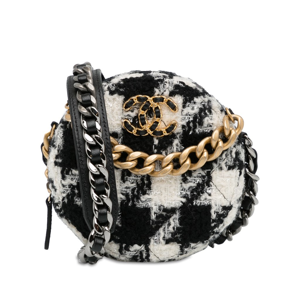Chanel Tweed 19 Round Clutch with Chain