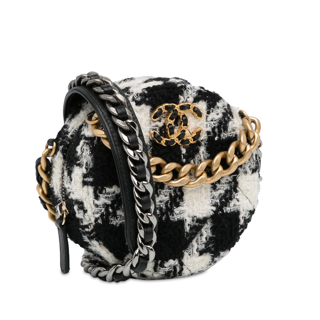 Chanel Tweed 19 Round Clutch with Chain - Back view