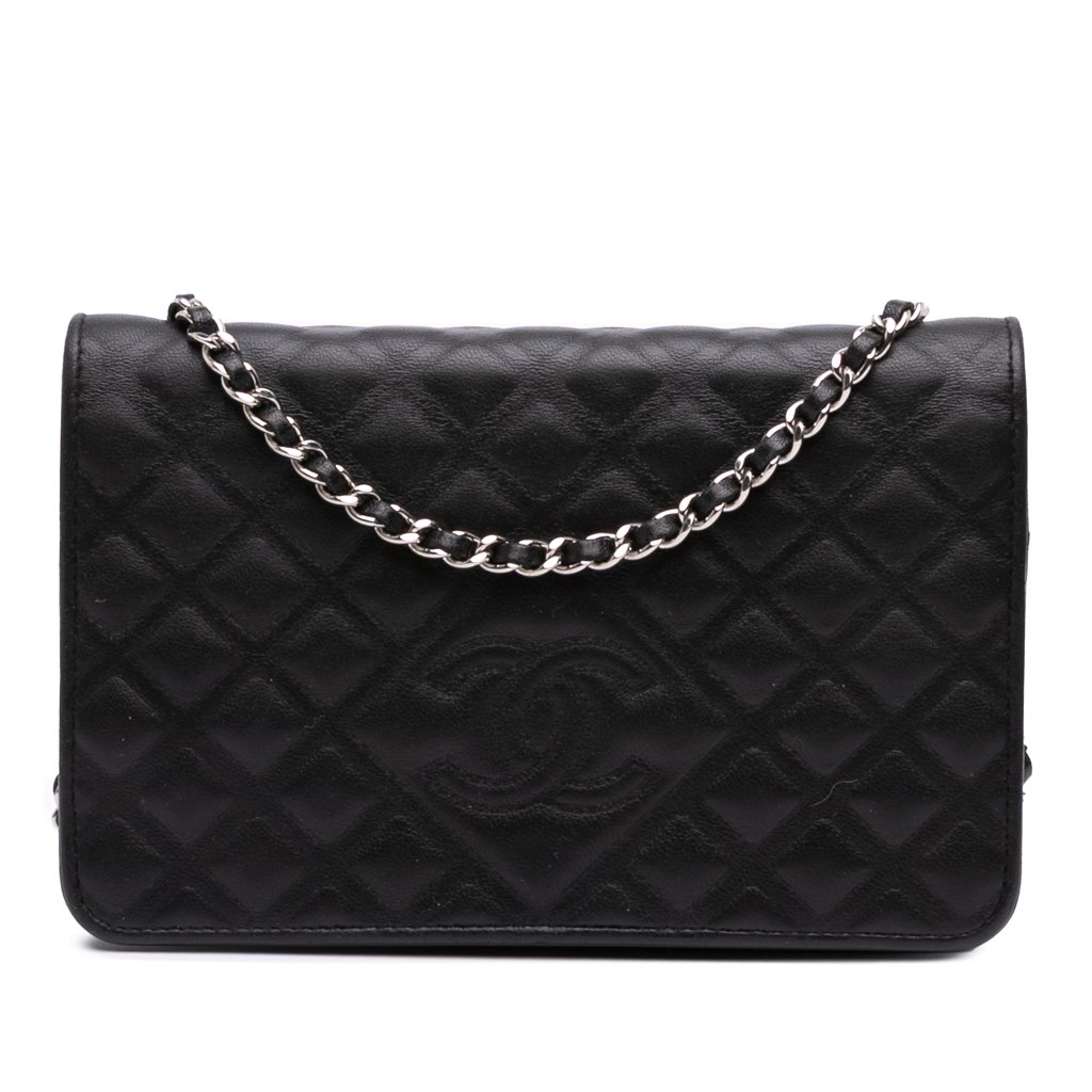 Chanel CC Embossed Calfskin Diamond Wallet On Chain